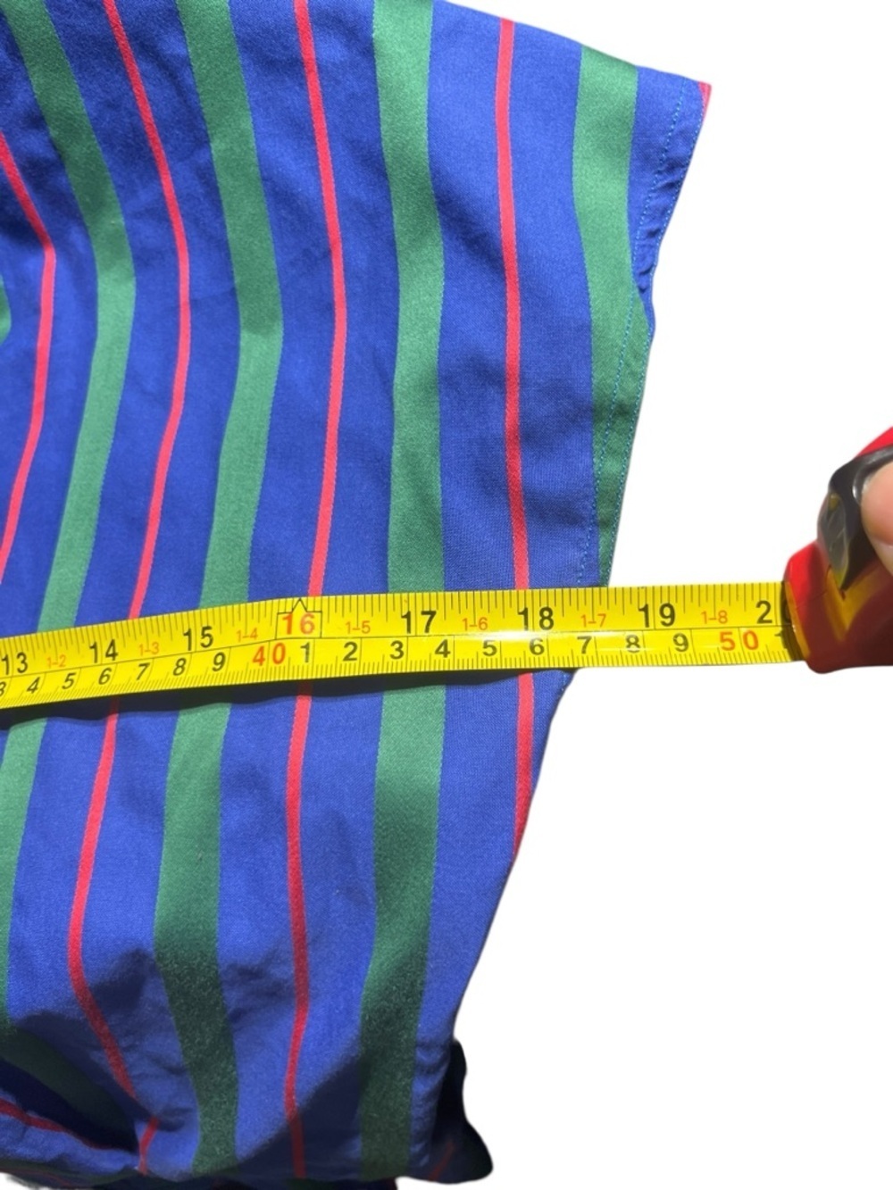 Vintage Alain Figaret Paris Striped Gold Button-Front Top in Blue and Green - Picture 6 of 7